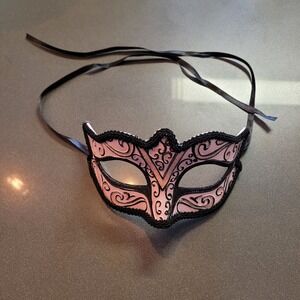 Adult Ladies Black and Pink Parisian Mask Masquerade With Adjustable Straps 0/S‎